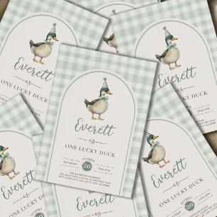 Invitation Sage Green One Lucky Duck 1er anniversaire