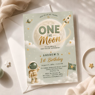 Invitation Sage Green One The Moon Fête d'anniversaire Astron
