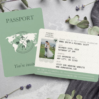Invitation Sage Green Passeport Destination Mariage Invitatio