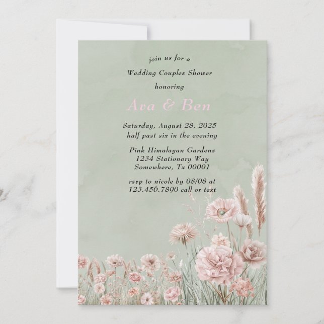 Invitation Sage Green Peony rose Mariage Couples Douche (Devant)