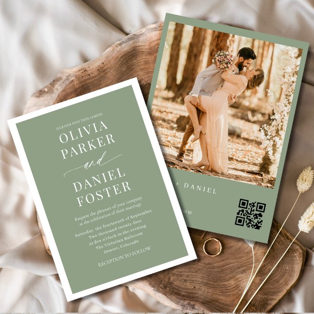 Invitation Sage Green Photo Code QR Mariage (Créateur téléchargé)