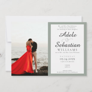 Invitation Sage Green Photo Élégant Monogramme Mariage offici