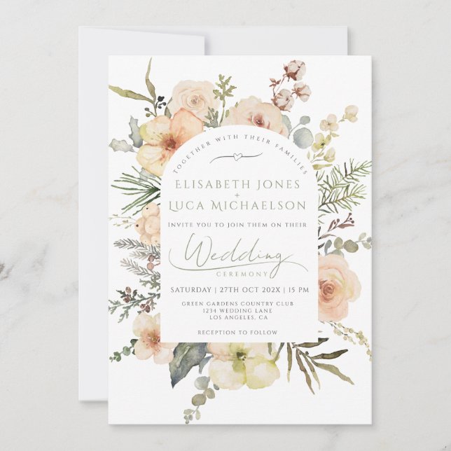 Invitation Sage Green Pine d'hiver Floral Mariage de Noël (Devant)