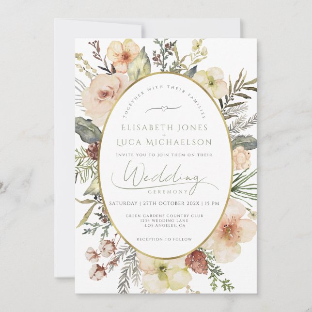 Invitation Sage Green Pine d'hiver Mariage de monographie bot (Devant)