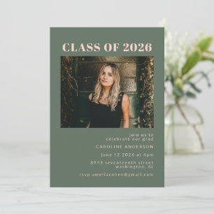 Invitation Sage Green Pink Classe 2026 Photo Fête de Remise d