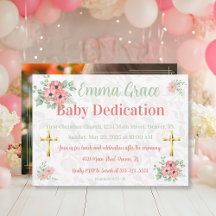 Sage Green & Pink Floral Photo Baby Dedication 