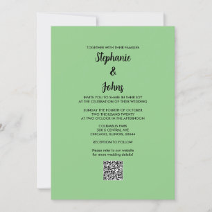Invitation Sage Green QR Code noir Script simple Mariage