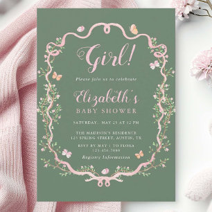Invitation Sage Green & Rose Printemps Floral Baby shower fil