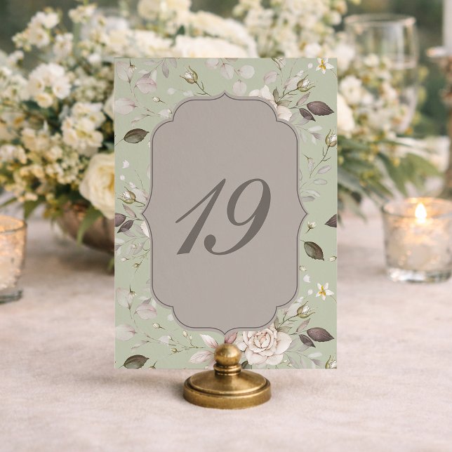 Invitation Sage Green Rose Wedding Table Numbers 10–19 (Créateur téléchargé)