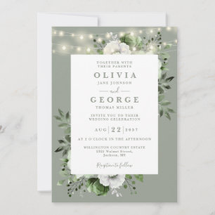 Invitation Sage Green Rustic String éclaire le Mariage floral