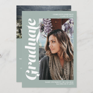 Invitation Sage green script 3 graduation photo