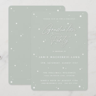 Invitation Sage Green Script et Stars Graduation Party