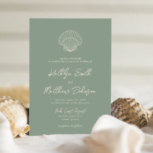 Invitation Sage Green Shell Beach Ocean Destination Mariage