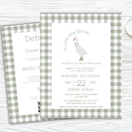 Invitation Sage Green Silly Little Goose Baby shower QR Code