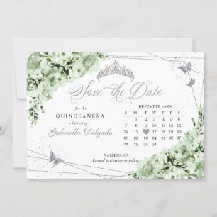 Invitation Sage Green & Silver Quinceañera Enregistrer La Dat