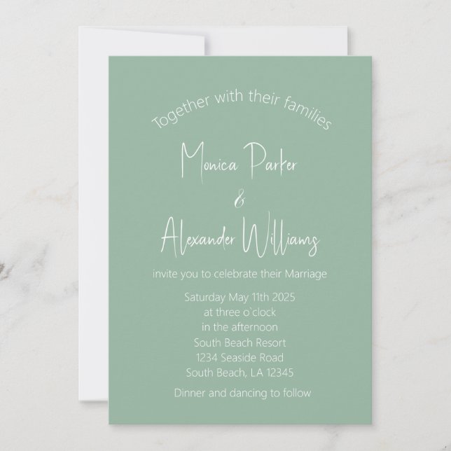 Invitation Sage Green Simple Moderne Élégant Simple Mariage (Devant)