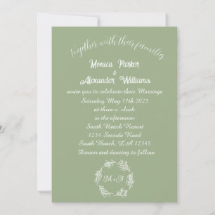 Invitation Sage Green Simple Moderne Mariage Monogramme