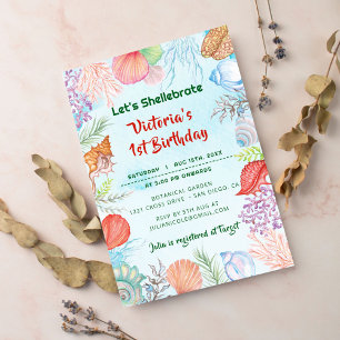 Invitation Sage Green sous-marin Seashell Photo Anniversaire