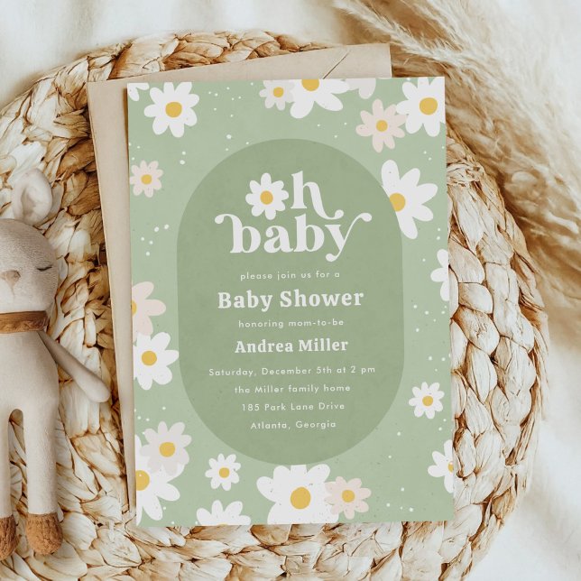 Invitation Sage Green Spring Daisies Baby shower Floral (sage green daisies baby shower invitation)