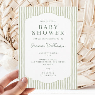 Invitation Sage Green Striped Gender Neutral Baby Shower