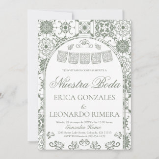 Invitation Sage Green Talavera Papel Picado Spanish Wedding