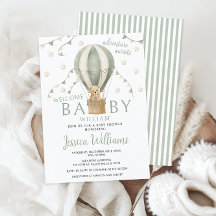 Sage Green Teddy Hot Air Balloon Baby Boy Douche