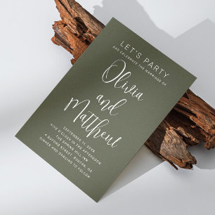 Invitation Sage green typographie script mariage + détails QR