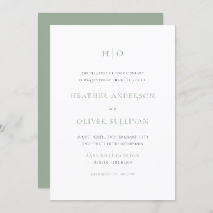 Invitation Sage Green Typographie simple Monogramme Mariage