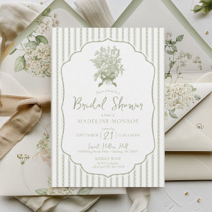 Invitation Sage Green Vintage Floral Bow Simple Fête des mari