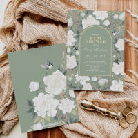 Sage Green White Chinoiserie Baby shower Floral
