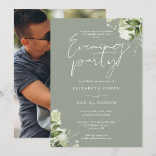 Invitation Sage Greenery Floral Photo Mariage Soirée