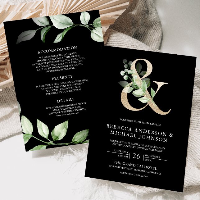Invitation Sage Greenery or Ampersand noir Mariage (Créateur téléchargé)