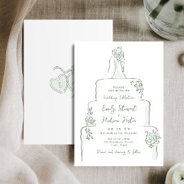 Invitation Sage Hand Drawn Wedding Cake Whimsical