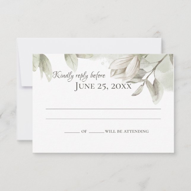 Invitation Sage Magnolias Élégante Réponse de mariage (Devant)