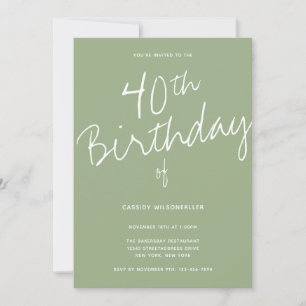 Invitation Sage minimaliste 40e anniversaire