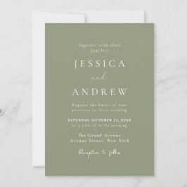 Invitation Sage minimaliste vert et Mariage blanc