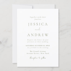 Invitation Sage minimaliste vert et Mariage blanc
