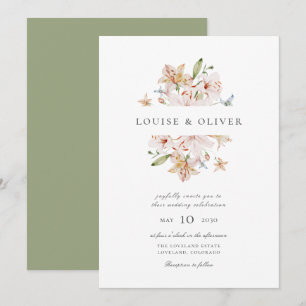 Invitation Sage Moderne Aquarelle Floral Lys Mariage