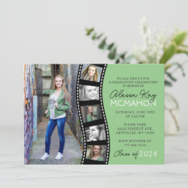 Invitation Sage moderne Filmstrip verte 6 Diplôme photo