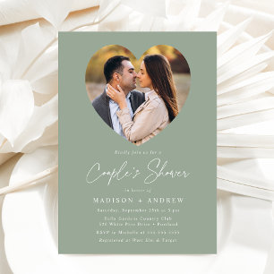 Invitation Sage moderne Vert Coeur Photo Douche de couple