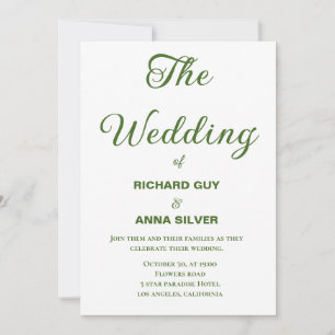 Invitation Sage moderne Vert et blanc Mariage simple