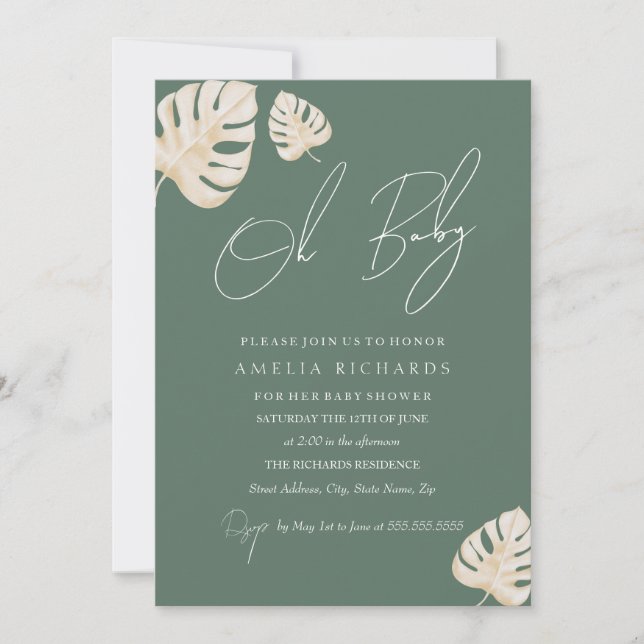 Invitation Sage Oh Baby Boho Baby shower de feuille (Devant)