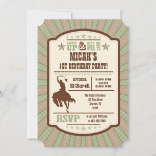 Invitation Sage Olive Cowboy Rodéo Anniversaire Fête Invitati