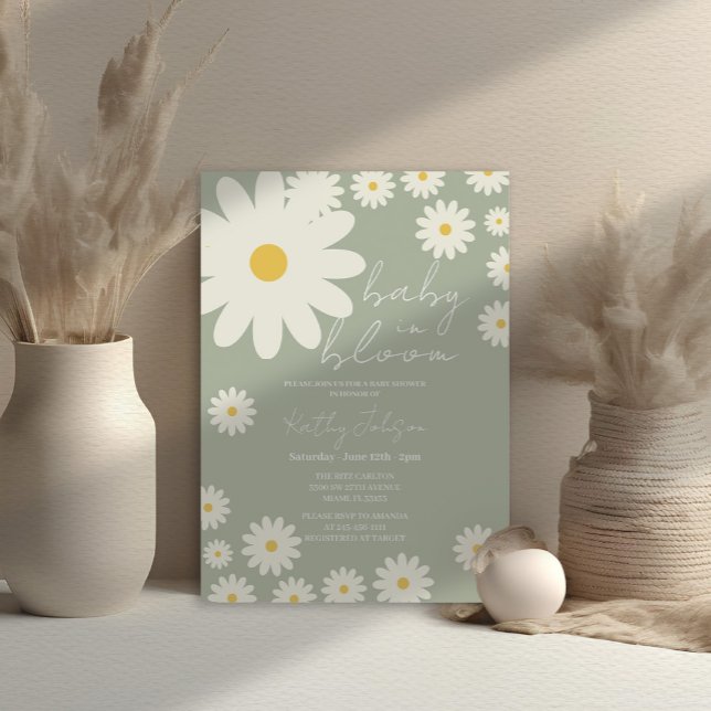 Invitation Sage Olive Daisy Floral Baby in Bloom Douche (Créateur téléchargé)