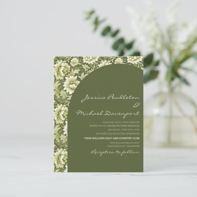 Invitation Sage Olive Green Botanical Arch Script Wedding (Debout devant)