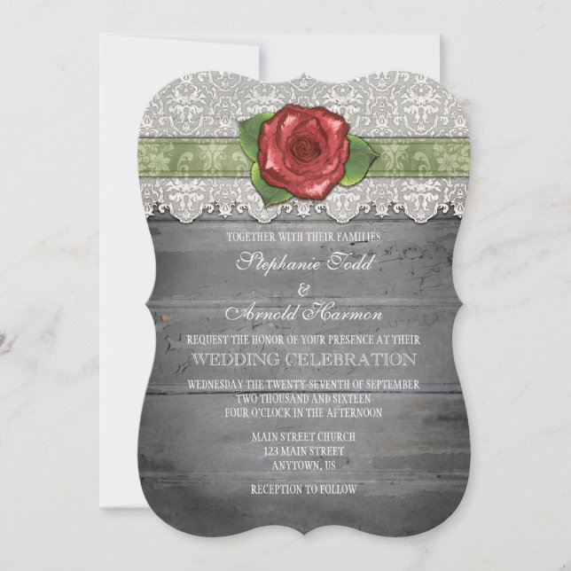 Invitation Sage Olive Grey Rustic Wood Rose Mariage Inviter (Devant)