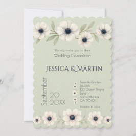 Invitation Sage Pastel Blue Ivory Anemone Mariage intemporel