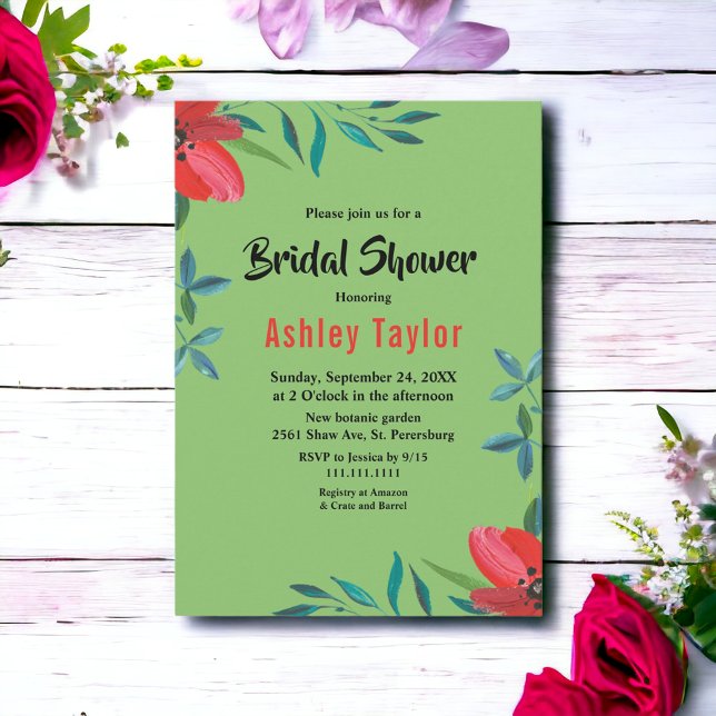 Invitation Sage romantique Rose rouge Rose été Fête des marié (Créateur téléchargé)