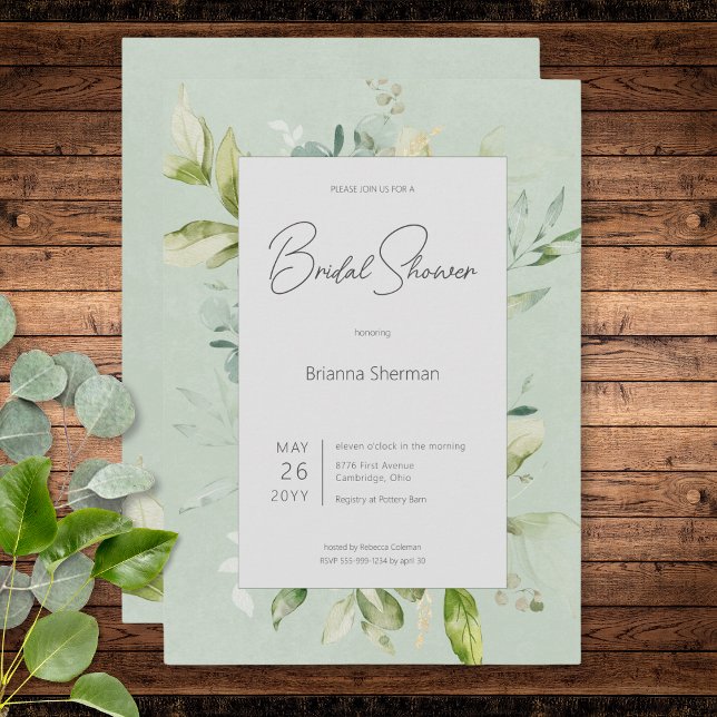Invitation Sage rustique Fête des mariées de verdure naturell (Rustic Sage Natural Greenery Bridal Shower Invitation)