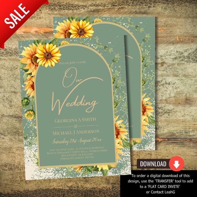 Invitation Sage rustique Vert Tournesols Jaunes Mariage Allin (Créateur téléchargé)